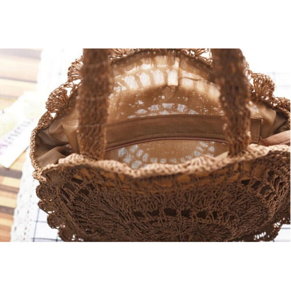 Ruffled Flower Shaped Handbag In Light Brown - Picture 6 of 8